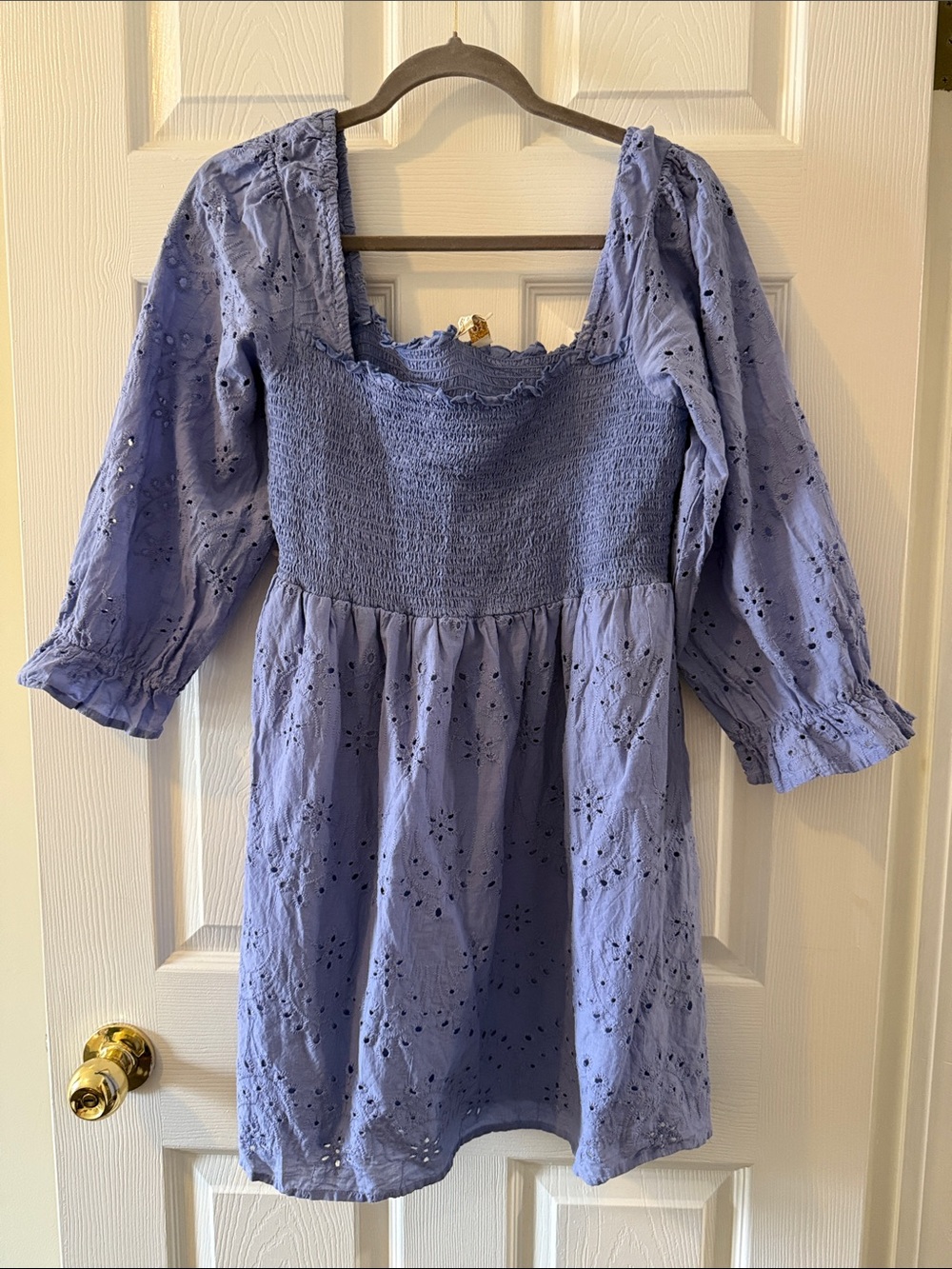 Rebellion Lavender Eyelet Smocked Square-Neck Dress
